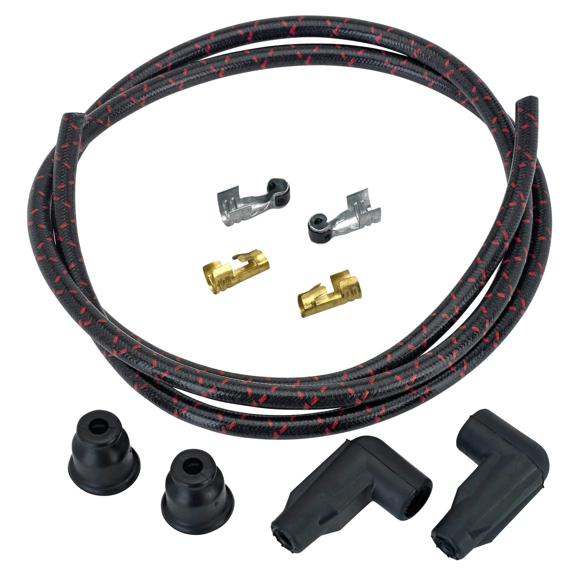 8mm Cloth 90 Degree Spark Plug Wire Sets - Black with Red tracers