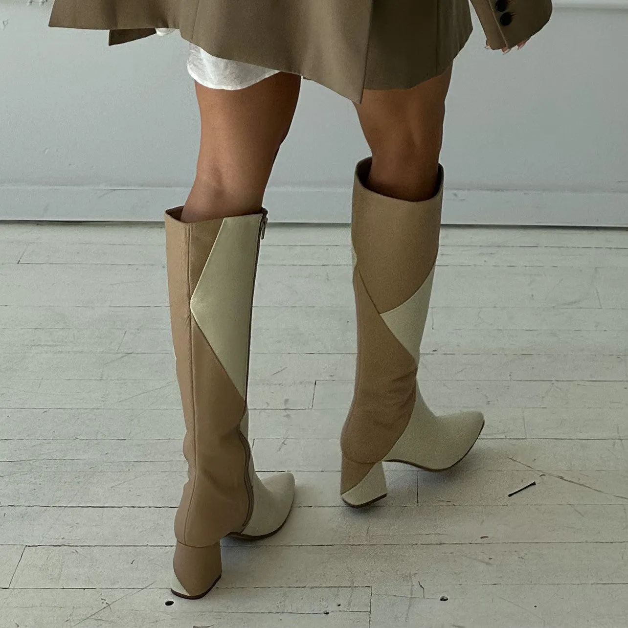 Bari knee-high boots in off white/tan leather womens shoes