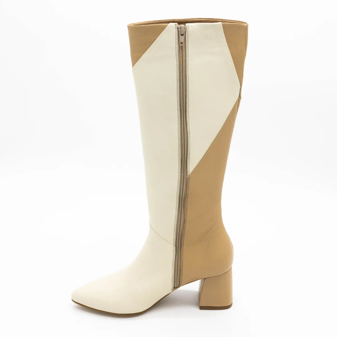 Bari knee-high boots in off white/tan leather womens shoes