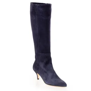 Brook Knee High Kitten Heel Suede Boot - Navy Blue