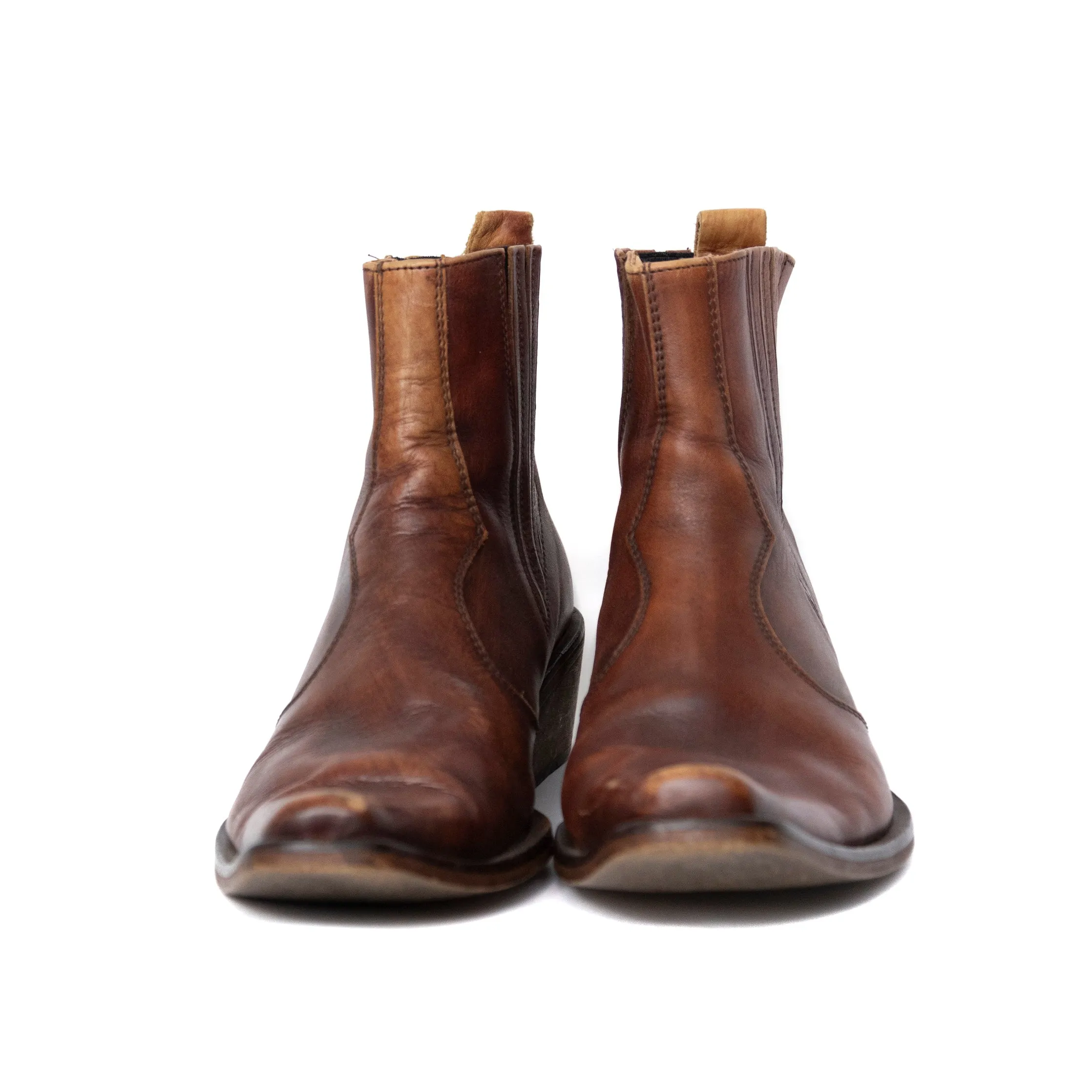 Brown Leather Calf Length Boots