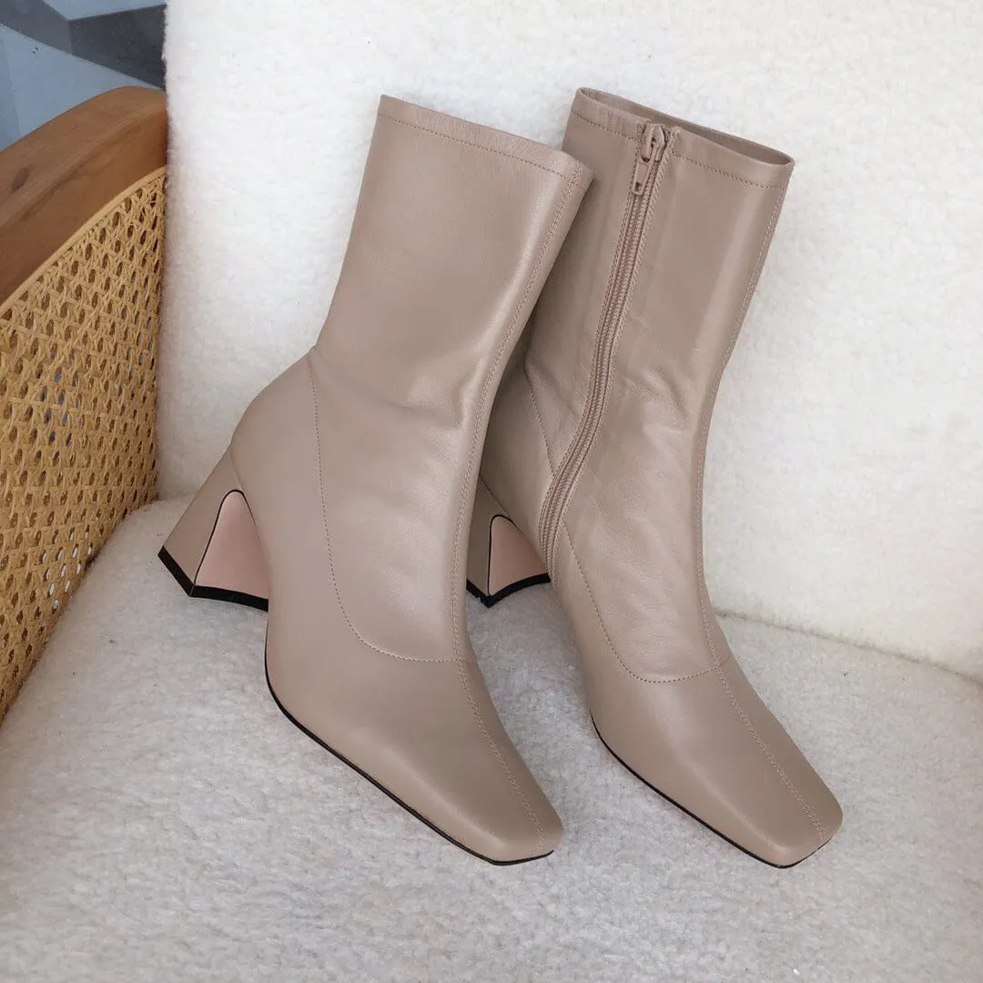 Classic Sheepskin Slimming Boots Elegant Glove-Like Ankle Boots High Heel Side Zipper Boots