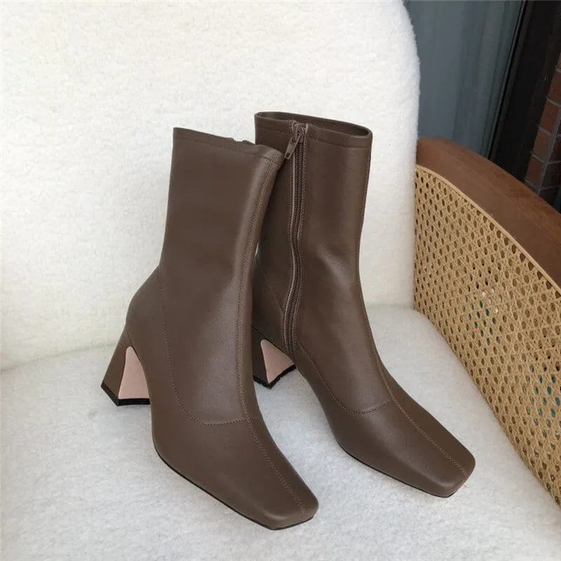 Classic Sheepskin Slimming Boots Elegant Glove-Like Ankle Boots High Heel Side Zipper Boots