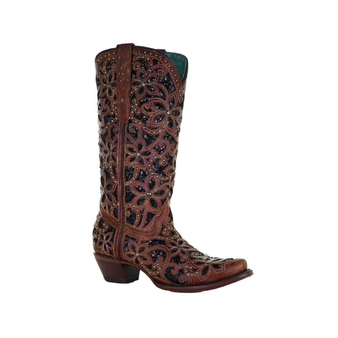 Corral Boots Women's Tan Black Inlay Embroidered Boot