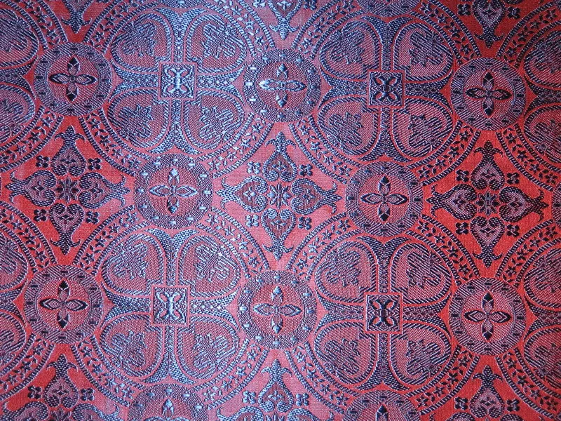 dark pink / blue jacquard brocade-vestment fabric