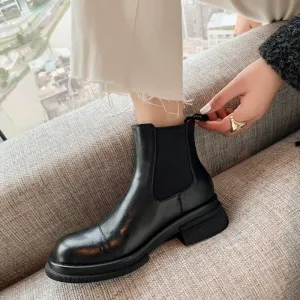 deanwangkt Autumn Boots     NEW Fall/Winter Shoes Women Split Leather Ankle Boots Round Toe Chunky Shoes for Women Solid Chelsea Boots Leisure Black Boots