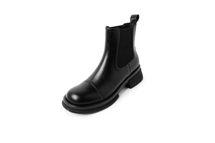 deanwangkt Autumn Boots     NEW Fall/Winter Shoes Women Split Leather Ankle Boots Round Toe Chunky Shoes for Women Solid Chelsea Boots Leisure Black Boots