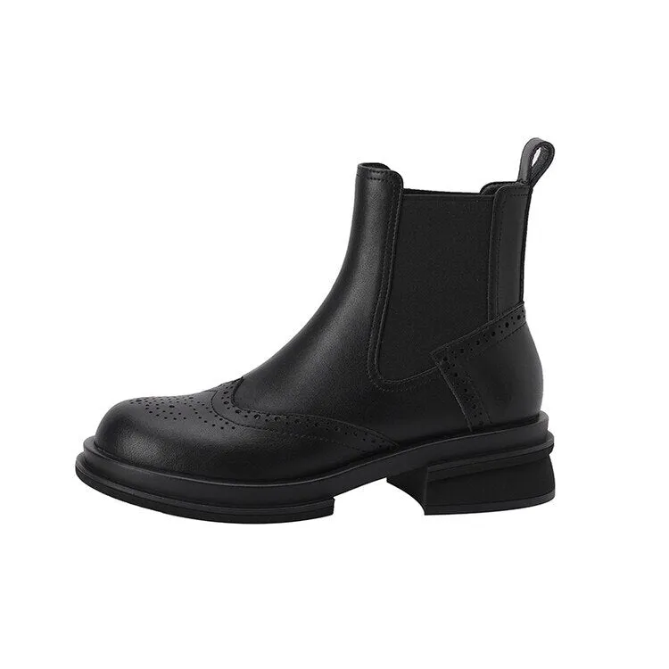 deanwangkt Autumn Boots  Women Shoes Round Toe Chelsea Boots for Women Split Leather Brogues Winter Chunky Heel Ankle Boots Black Motorcycle Boots