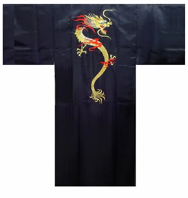 Dragon Black Long Satin Male Kimono