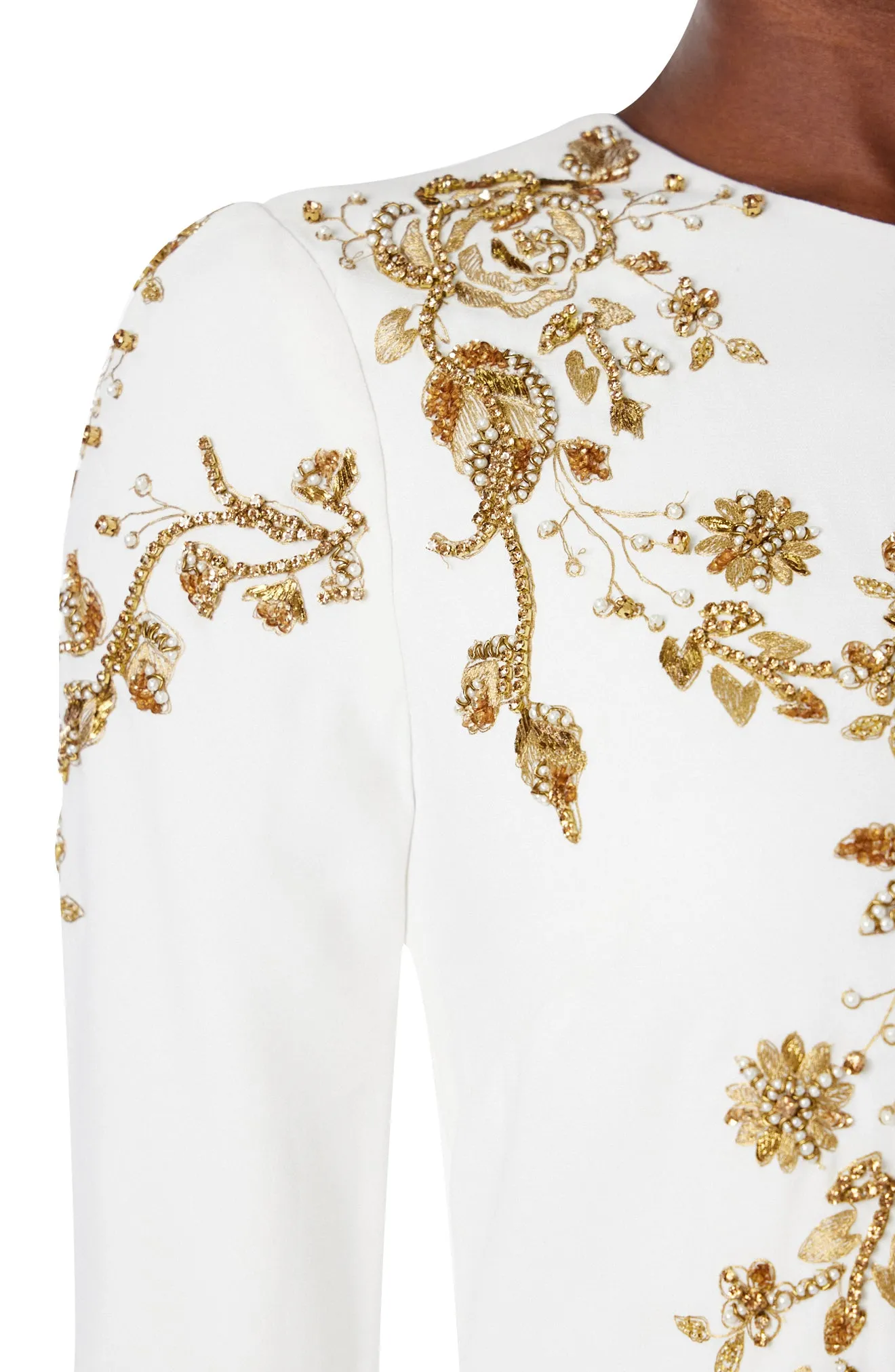 Embroidered Long Sleeve Column Gown