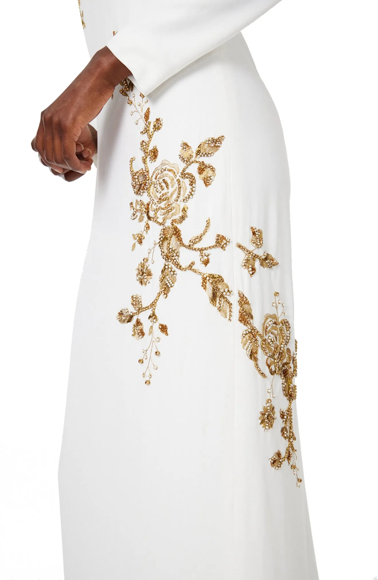 Embroidered Long Sleeve Column Gown