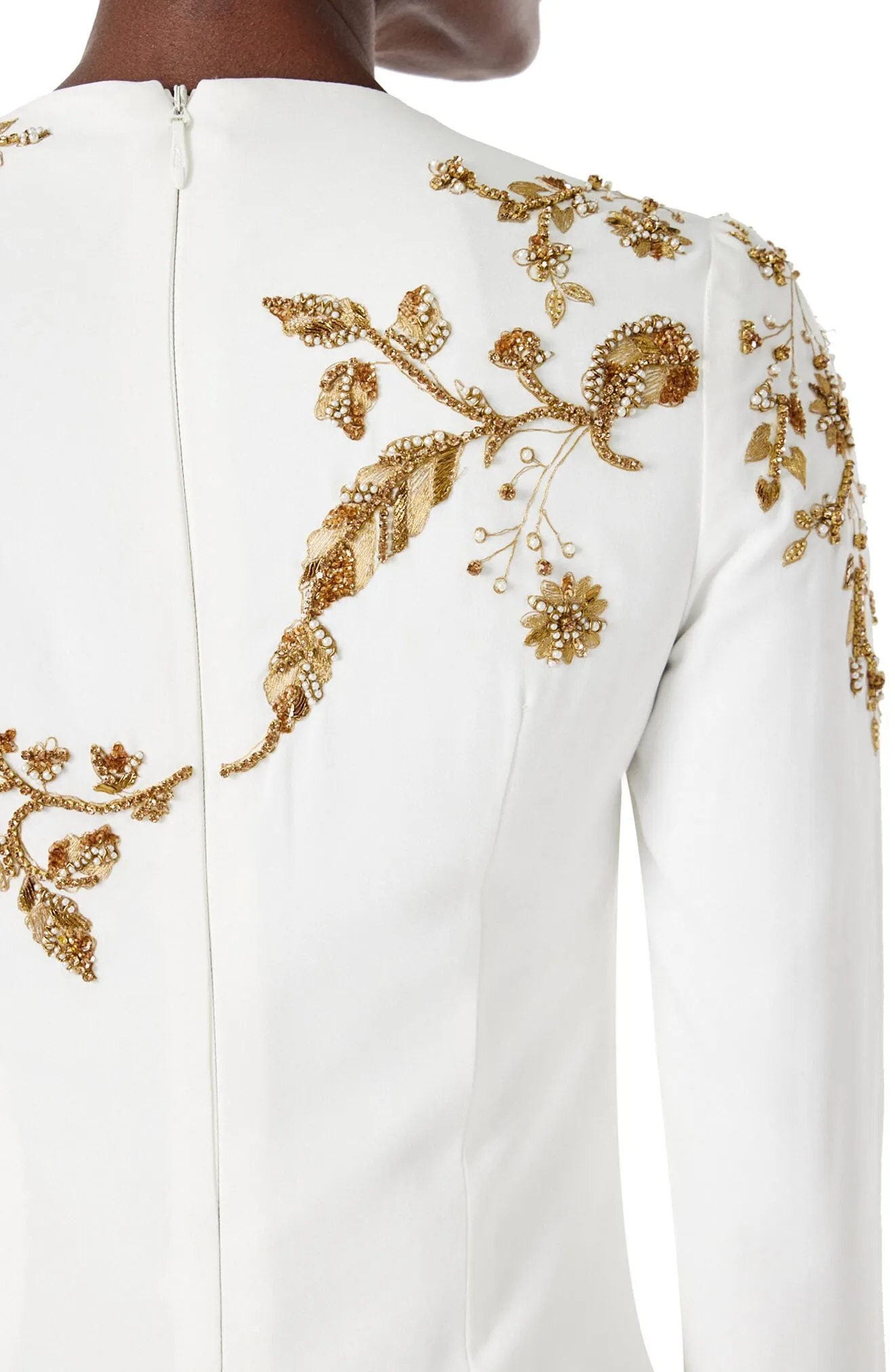 Embroidered Long Sleeve Column Gown