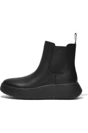 FitFlop F-Mode Flatform Chelsea Boots in black leather FH4-090