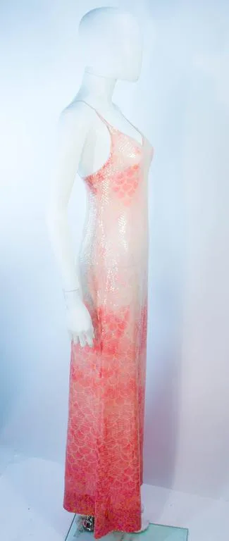 HALSTON 1970s Sequin Peach Patterned Gown Wrap Size 2