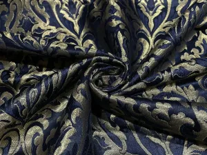 HEAVY Silk Brocade fabric KING KHAB NAVY X METALIC GOLD COLOR 44" wide BRO884[5]