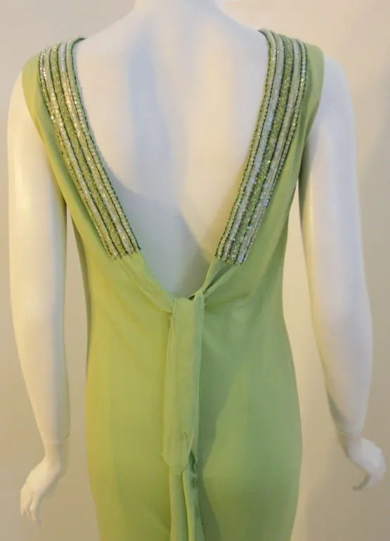 HELEN ROSE 1960s Green Silk Jersey Gown, Beaded Neckline