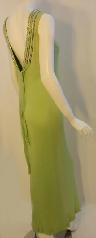 HELEN ROSE 1960s Green Silk Jersey Gown, Beaded Neckline