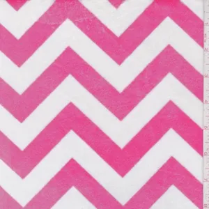 Hot Pink Chevron Stripe Print Minky Fleece Knit Fabric