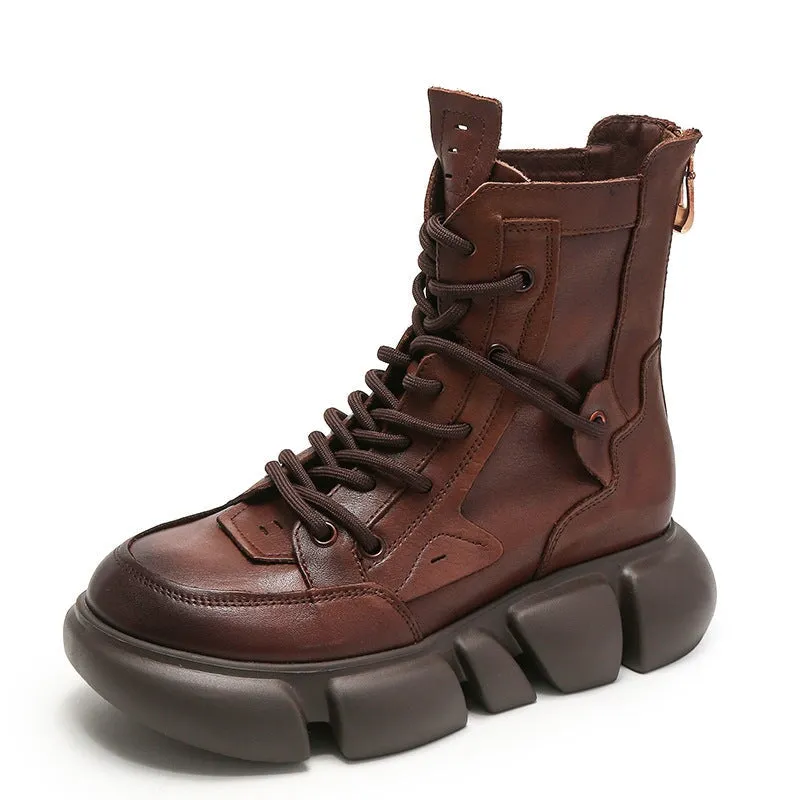 Lace up Leather Martin Boots 40mm Platform Boots Handmade Combat Boots in Brown/Black