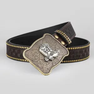 Men's Cowboy Boots Geometric Buckle Leather Belt