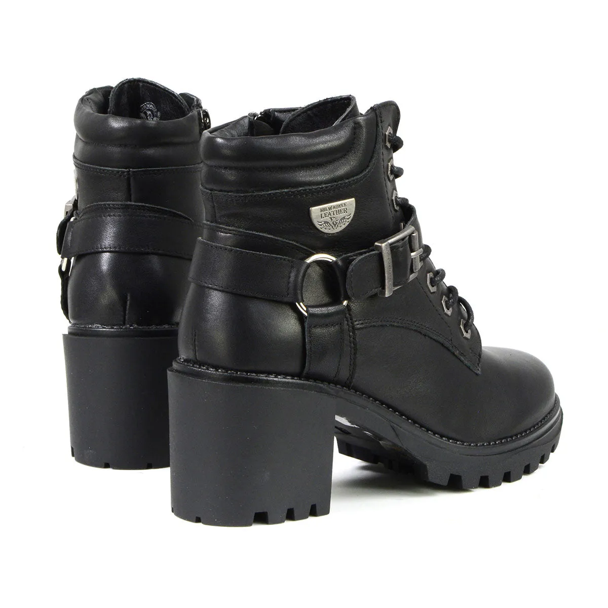 Milwaukee Leather MBL9316 Women's Black Leather Lace Front Boot with Harness Ring