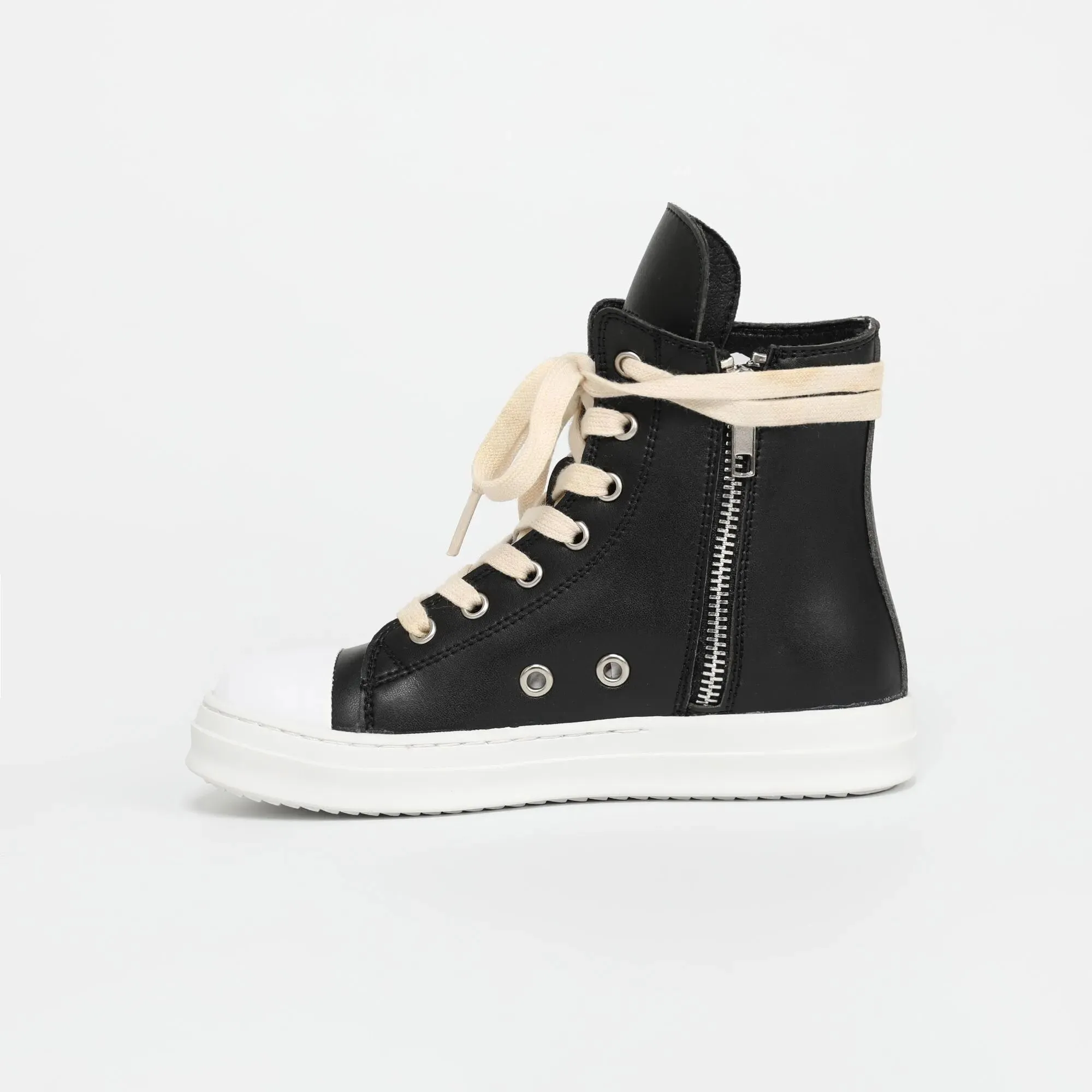 MOF Kids Leather Ankle High-Top sneakers - Zipper and Laces Casual Sneakers