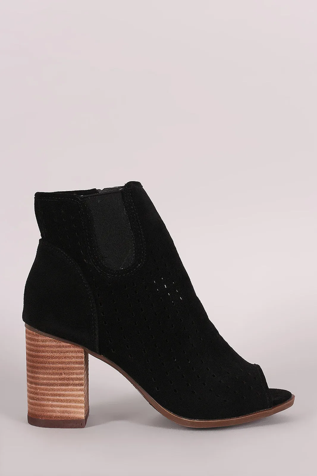 Perforated Peep Toe Chunky Heeled Ankle Boots