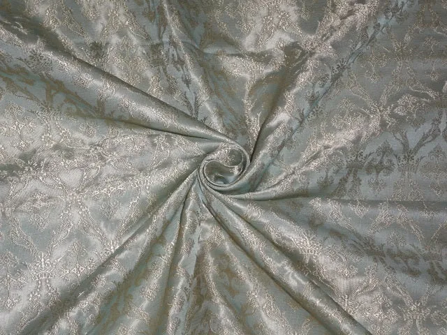 Pure SILK BROCADE vestment FABRIC Light Blue & Golden Cream color BRO280[5]