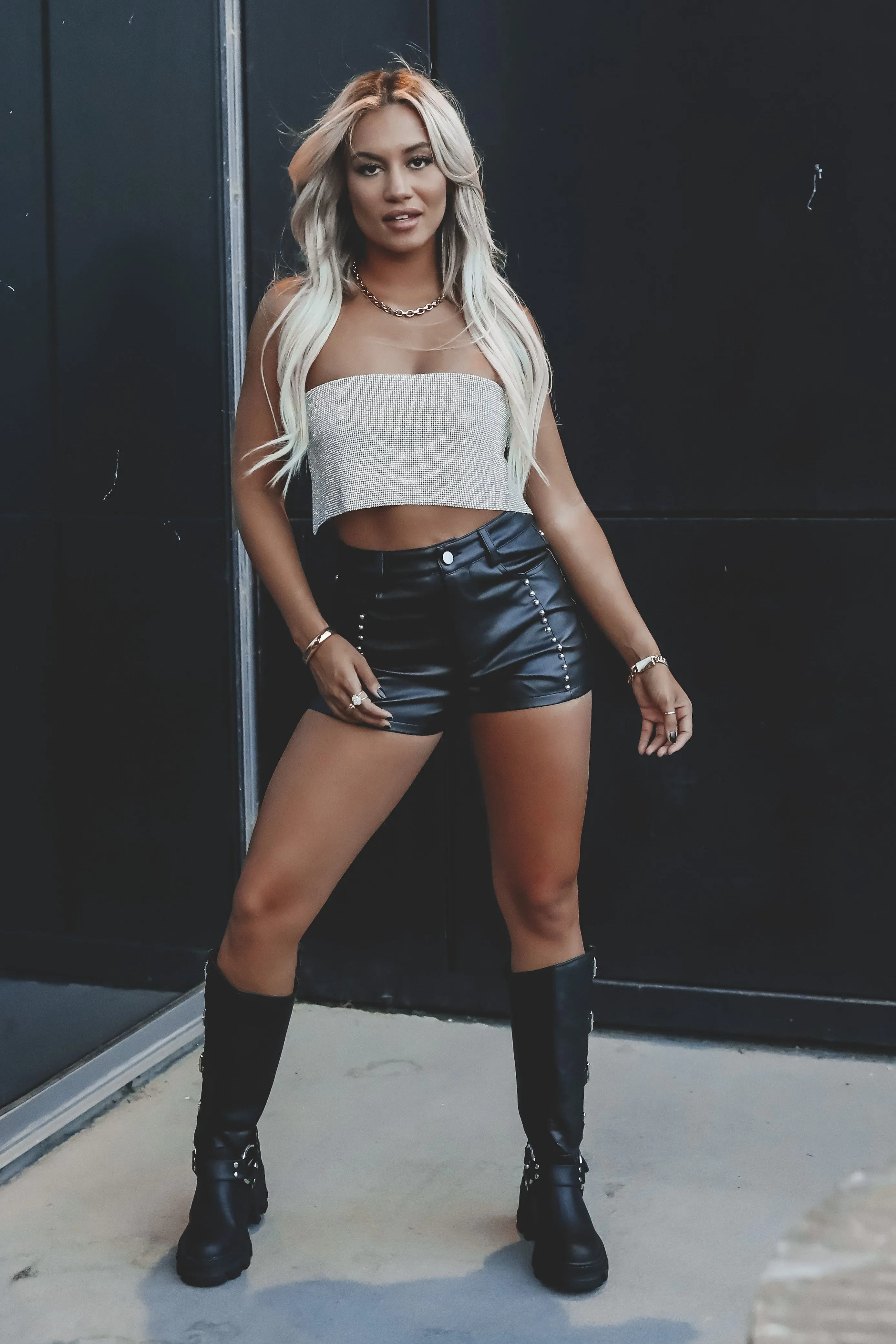 Queen Baddie Studded Faux Leather Shorts