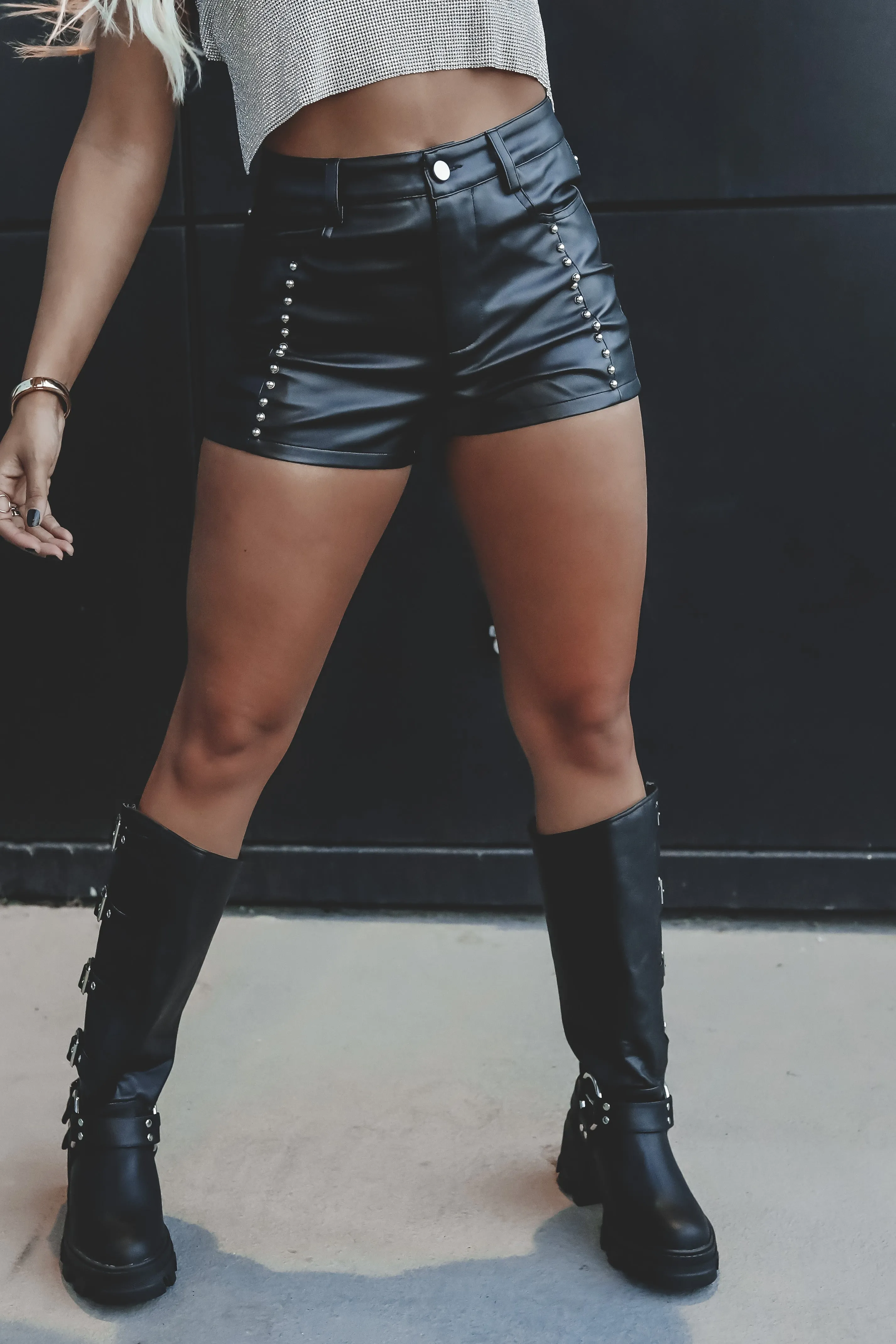 Queen Baddie Studded Faux Leather Shorts