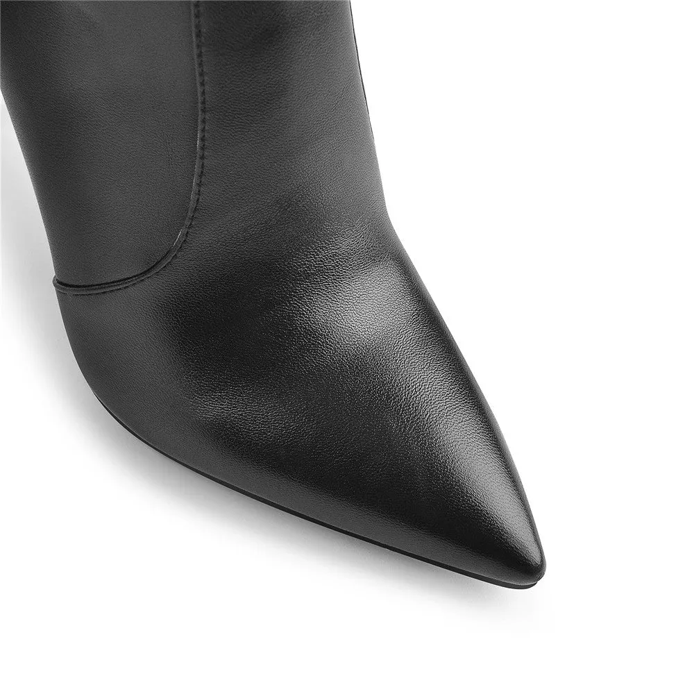 Rivet Pointed Toe Stiletto Knee High Boots