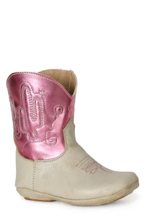 Roper Infant Girls Cactus Pink/Cream Leather Cowboy Boots