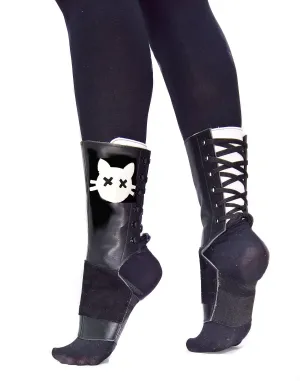 SHORT Black Aerial boots w/ Cartoon Cat face   Grip Panel