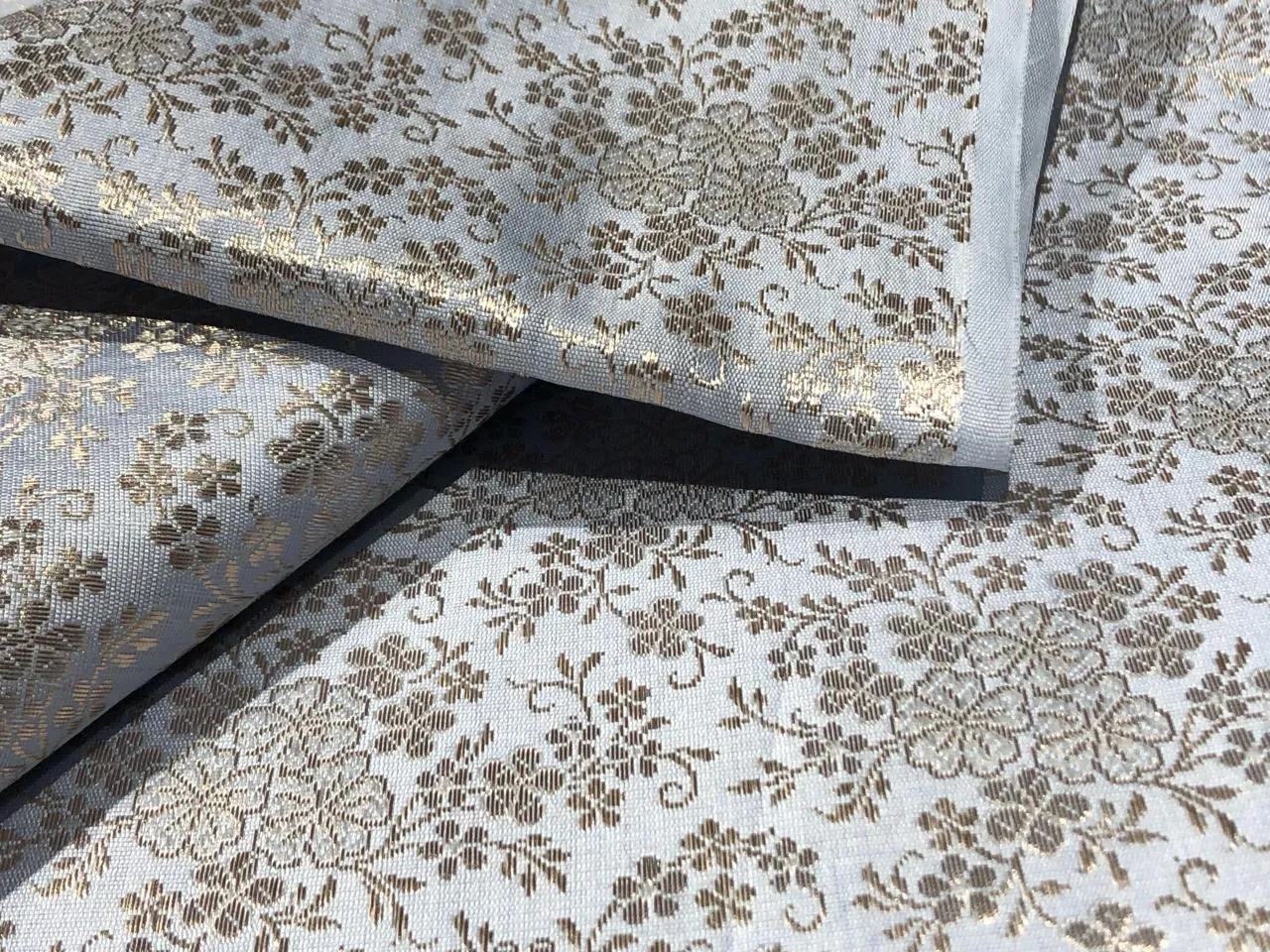 Silk Brocade fabric 44" wide available in 2 colors ivory and powder blue BRO924A[1/2]