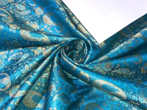 Silk Brocade fabric 44" wide   BLUE  WITH METALIC GOLD PAISLEY FLORAL JACQUARD BRO981[2]