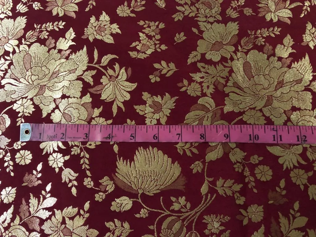 Silk Brocade fabric 44" wide Floral Jacquard available in 2 colors grey and red wine BRO909[1/2]