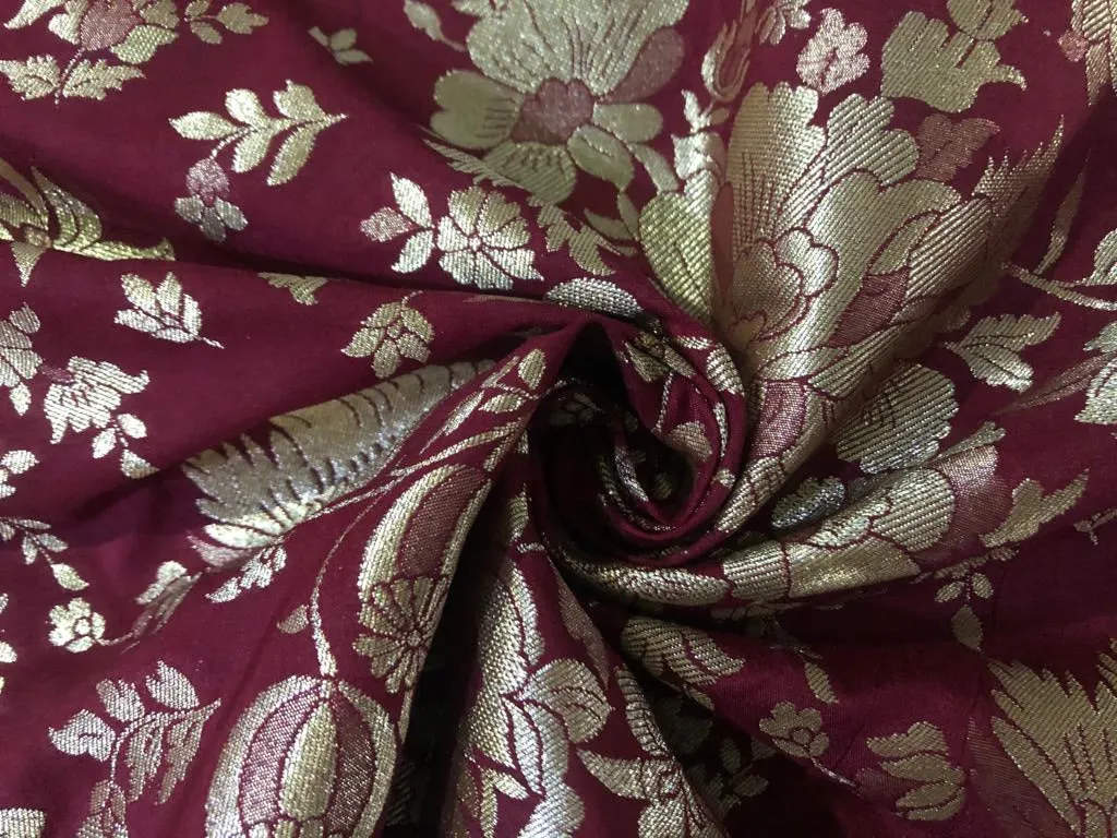 Silk Brocade fabric 44" wide Floral Jacquard available in 2 colors grey and red wine BRO909[1/2]