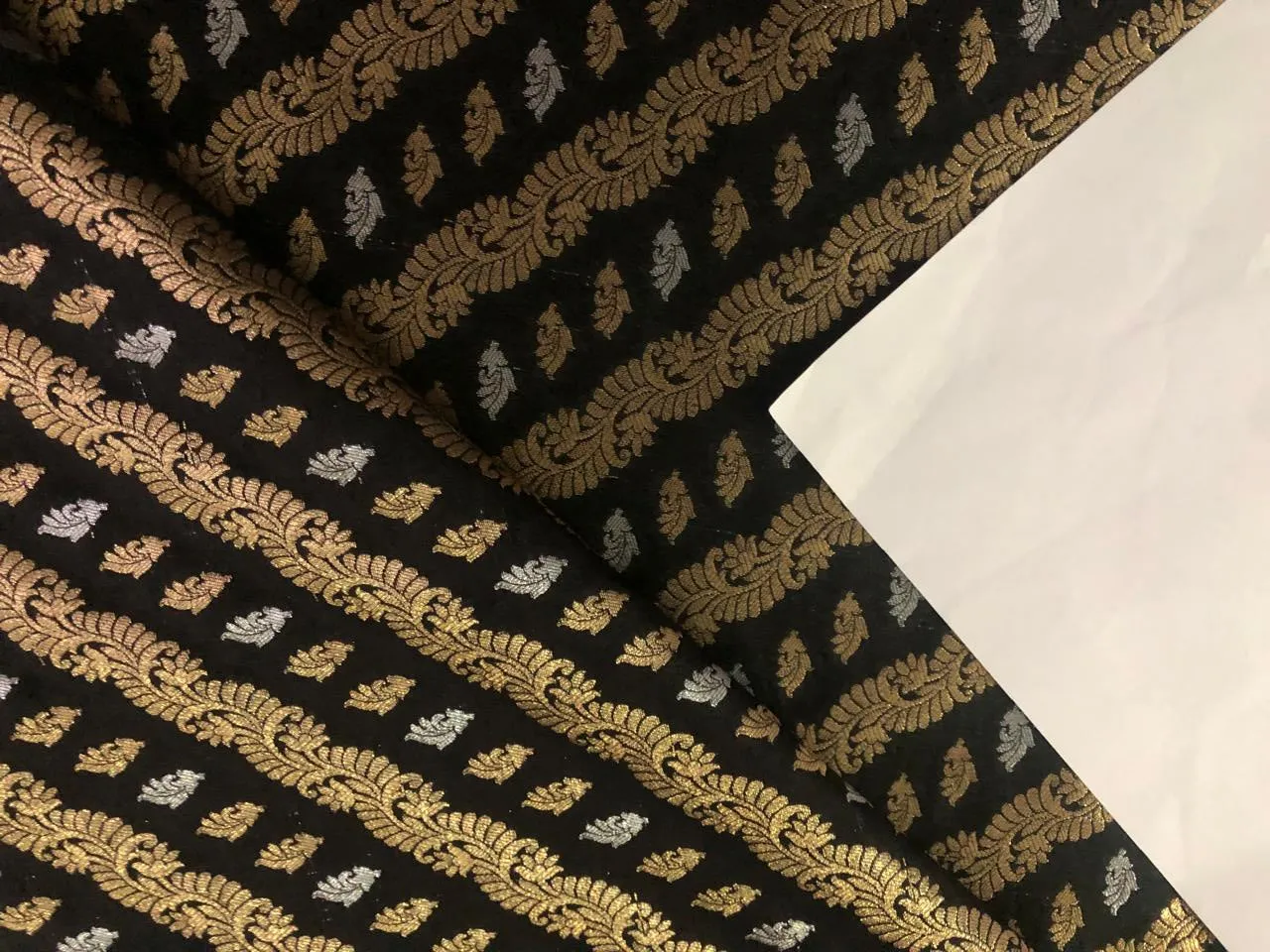 Silk Brocade fabric 44" wide  Jacquard with metallic gold and silver motif rows available in 2 colors red and black BRO939[1/2]