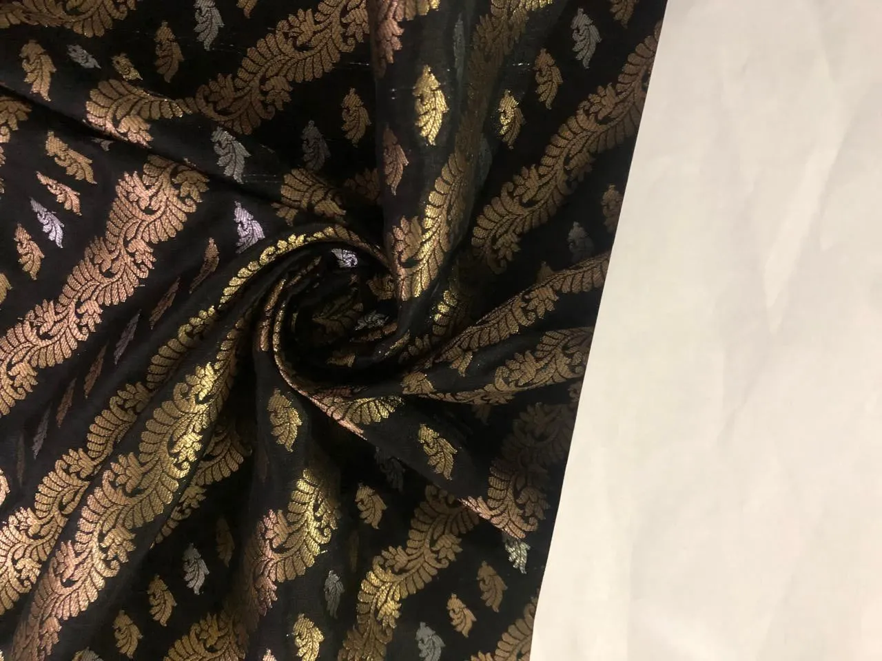 Silk Brocade fabric 44" wide  Jacquard with metallic gold and silver motif rows available in 2 colors red and black BRO939[1/2]