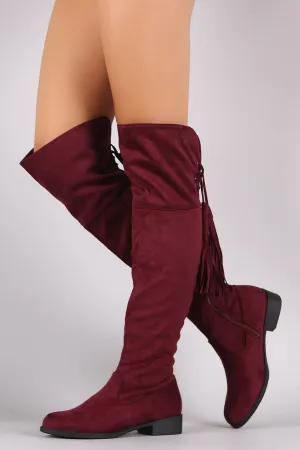 Suede Back Tassel Corset Lace Up Riding Boots