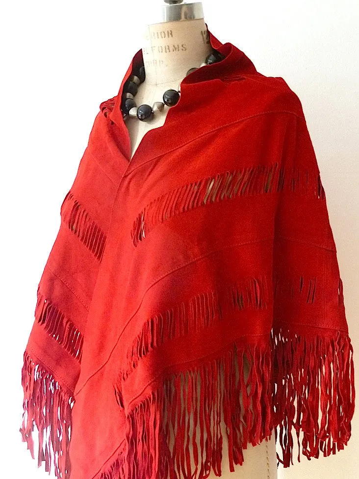 Suede Fringed Hand Cut Shawl