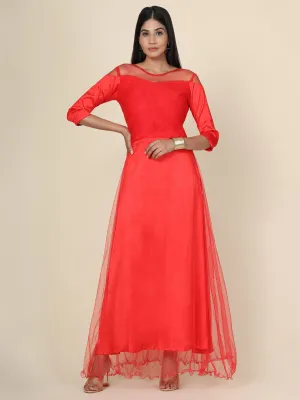 Women's Pleat Draped Red Gown